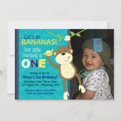 Monkey Bananas First Birthday Photo Invitations Kaart (Voorkant)