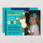 Monkey Bananas First Birthday Photo Invitations Kaart (Voorkant / Achterkant)