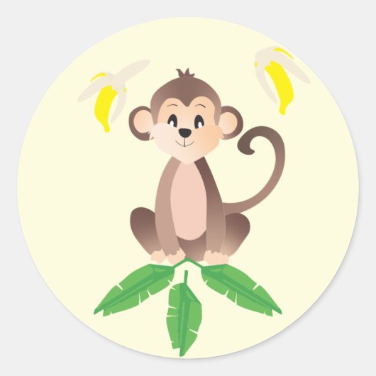 Monkey Bananas Peeled Tropical Leaves Yellow Ronde Sticker (Voorkant)