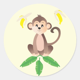 Monkey Bananas Peeled Tropical Leaves Yellow Ronde Sticker
