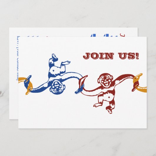 Monkey Barrel Birthday Uitnodiging (Voorkant / Achterkant)