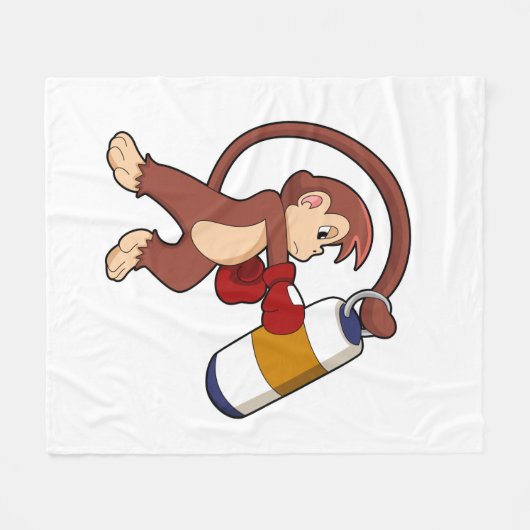 Monkey bij Boxing met Punch bag Fleece Deken (Voorkant (Horizontaal))