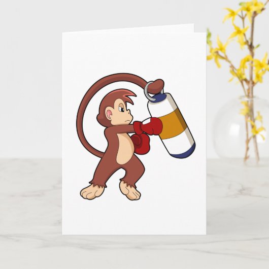 Monkey bij Boxing met Punch bag Kaart (Gele Bloem)