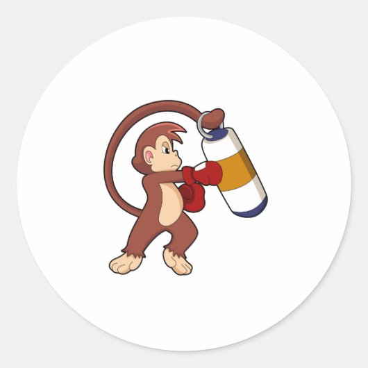 Monkey bij Boxing met Punch bag Ronde Sticker (Voorkant)