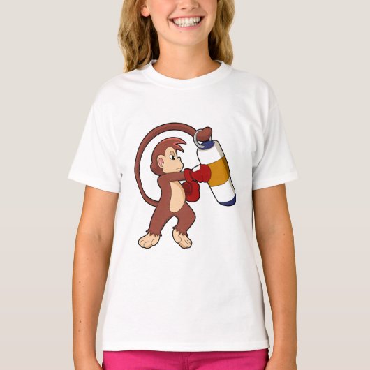Monkey bij Boxing met Punch bag T-shirt (Voorkant)
