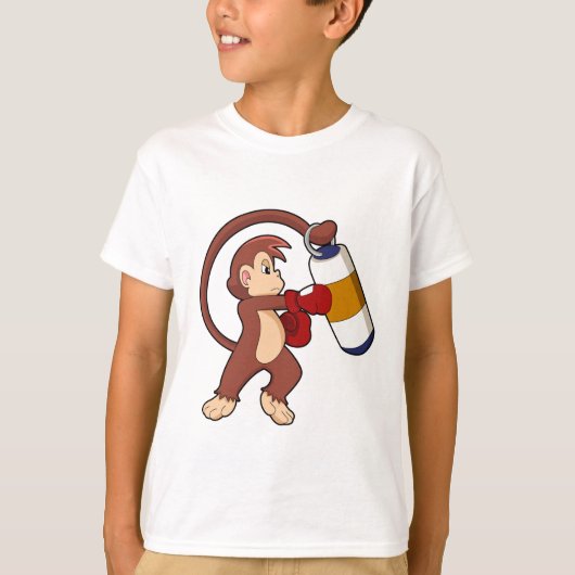 Monkey bij Boxing met Punch bag T-shirt (Voorkant)