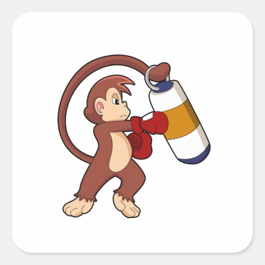 Monkey bij Boxing met Punch bag Vierkante Sticker (Voorkant)
