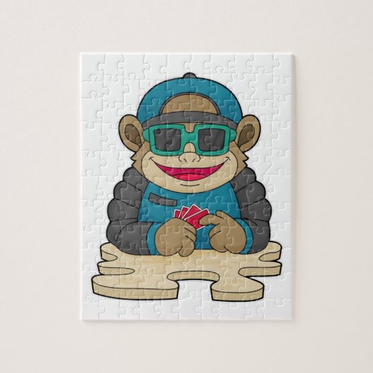 Monkey bij Poker met pokerkaarten en zonnebrillen Legpuzzel (Verticaal)