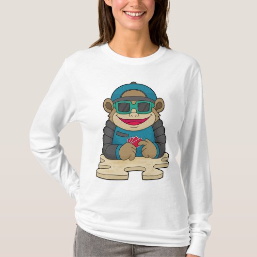 Monkey bij Poker met pokerkaarten en zonnebrillen T-shirt (Voorkant)