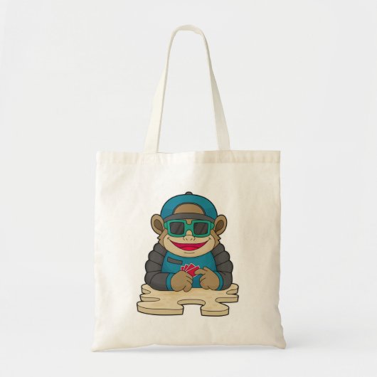 Monkey bij Poker met pokerkaarten en zonnebrillen Tote Bag (Voorkant)