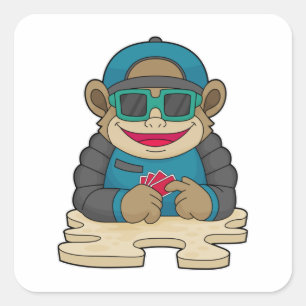 Monkey bij Poker met pokerkaarten en zonnebrillen Vierkante Sticker