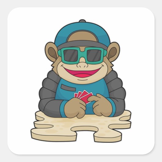 Monkey bij Poker met pokerkaarten en zonnebrillen Vierkante Sticker (Voorkant)