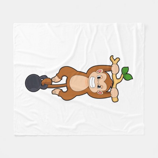 Monkey bij Sterke training met Dumbbell Fleece Deken (Voorkant (Horizontaal))