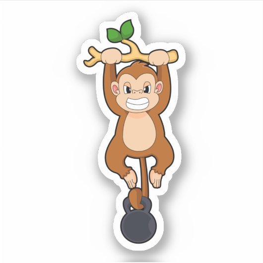 Monkey bij Sterke training met Dumbbell Sticker (Voorkant)