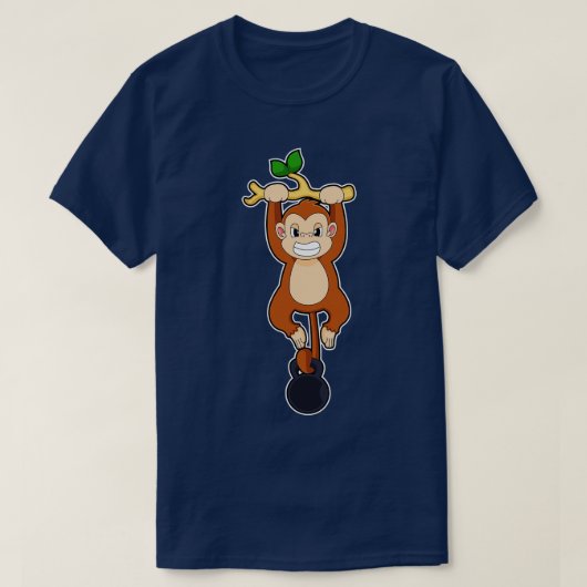 Monkey bij Sterke training met Dumbbell T-shirt (Design voorkant)