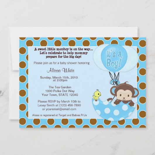 Monkey Birdie Umbrella Baby shower Invitation Kaart (Voorkant)