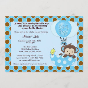 Monkey Birdie Umbrella Baby shower Invitation Kaart
