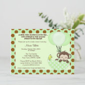 Monkey Birdie Umbrella Baby shower Invitation Kaart (Staand voorkant)