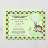 Monkey Birdie Umbrella Baby shower Invitation Kaart (Voorkant / Achterkant)