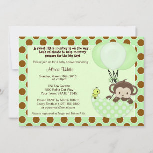 Monkey Birdie Umbrella Baby shower Invitation Kaart