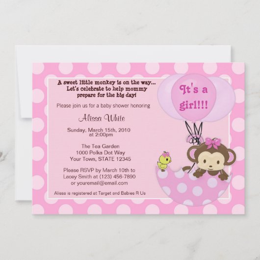Monkey Birdie Umbrella Baby shower Invitation Kaart (Voorkant)