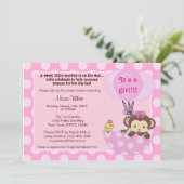 Monkey Birdie Umbrella Baby shower Invitation Kaart (Staand voorkant)