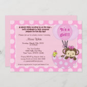 Monkey Birdie Umbrella Baby shower Invitation Kaart (Voorkant / Achterkant)