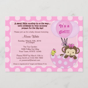Monkey Birdie Umbrella Baby shower Invitation Kaart