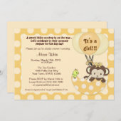 Monkey Birdie Umbrella Baby shower Invitation Kaart (Voorkant / Achterkant)