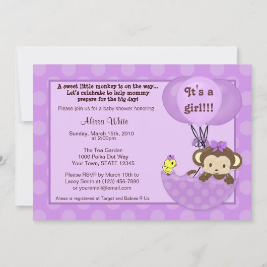 Monkey Birdie Umbrella Baby shower Invitation Kaart (Voorkant)