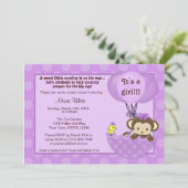 Monkey Birdie Umbrella Baby shower Invitation Kaart (Staand voorkant)