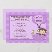 Monkey Birdie Umbrella Baby shower Invitation Kaart (Voorkant / Achterkant)