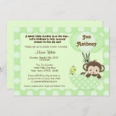 Monkey Birdie Umbrella Baby shower Invitation Kaart (Voorkant / Achterkant)