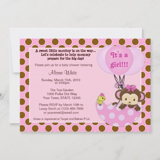 Monkey Birdie Umbrella Baby shower Invitation Kaart (Voorkant)