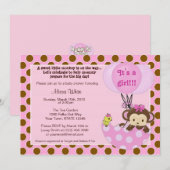 Monkey Birdie Umbrella Baby shower Invitation Kaart (Voorkant / Achterkant)