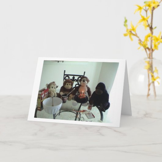 Monkey Birthday Cake Kaart (Gele Bloem)