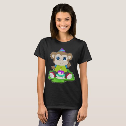 Monkey Birthday Cake T-shirt (Voorkant volledig)
