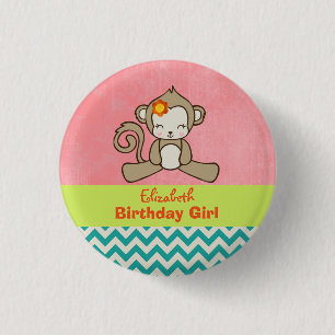 Monkey Birthday Girl Cute Kawaii Ronde Button 3,2 Cm