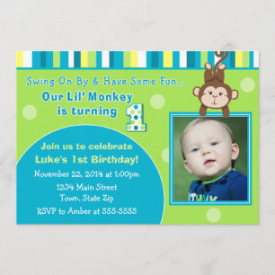 Monkey Birthday Invitation 5x7 Photo Card Kaart