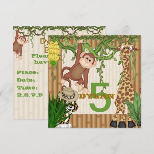 MONKEY Birthday Invitation Sjabloon Kaart (Voorkant / Achterkant)