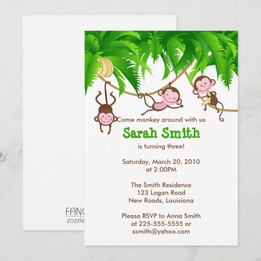 Monkey Birthday Kaart (Voorkant / Achterkant)