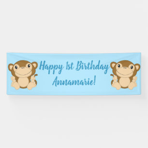 Monkey Birthday Party Blue Spandoek