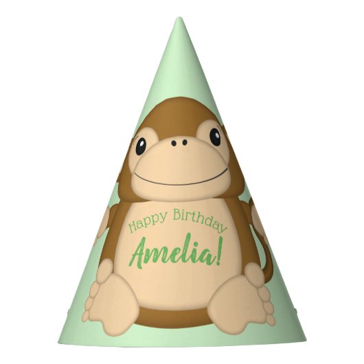 Monkey Birthday Party Green Feesthoedjes (Voorkant)