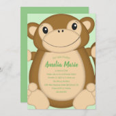 Monkey Birthday Party Green Kaart (Voorkant / Achterkant)
