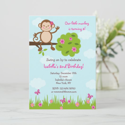 Monkey Birthday Party Invitation Kaart (Staand voorkant)
