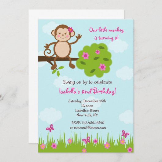 Monkey Birthday Party Invitation Kaart (Voorkant / Achterkant)