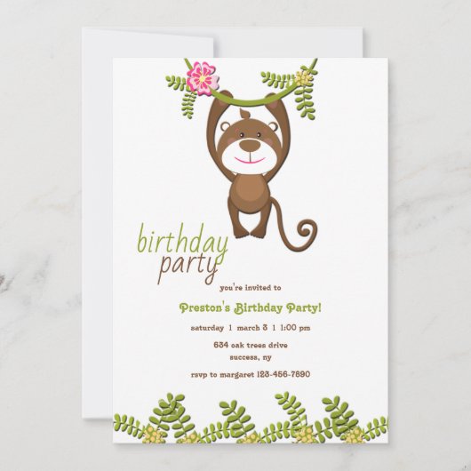 Monkey Birthday Party Invitation Kaart (Voorkant)