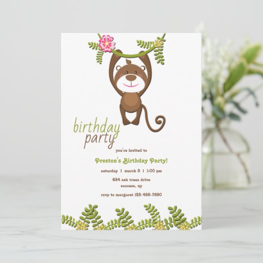 Monkey Birthday Party Invitation Kaart (Staand voorkant)