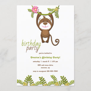 Monkey Birthday Party Invitation Kaart