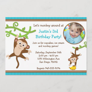 Monkey Birthday Party Invitation Kaart